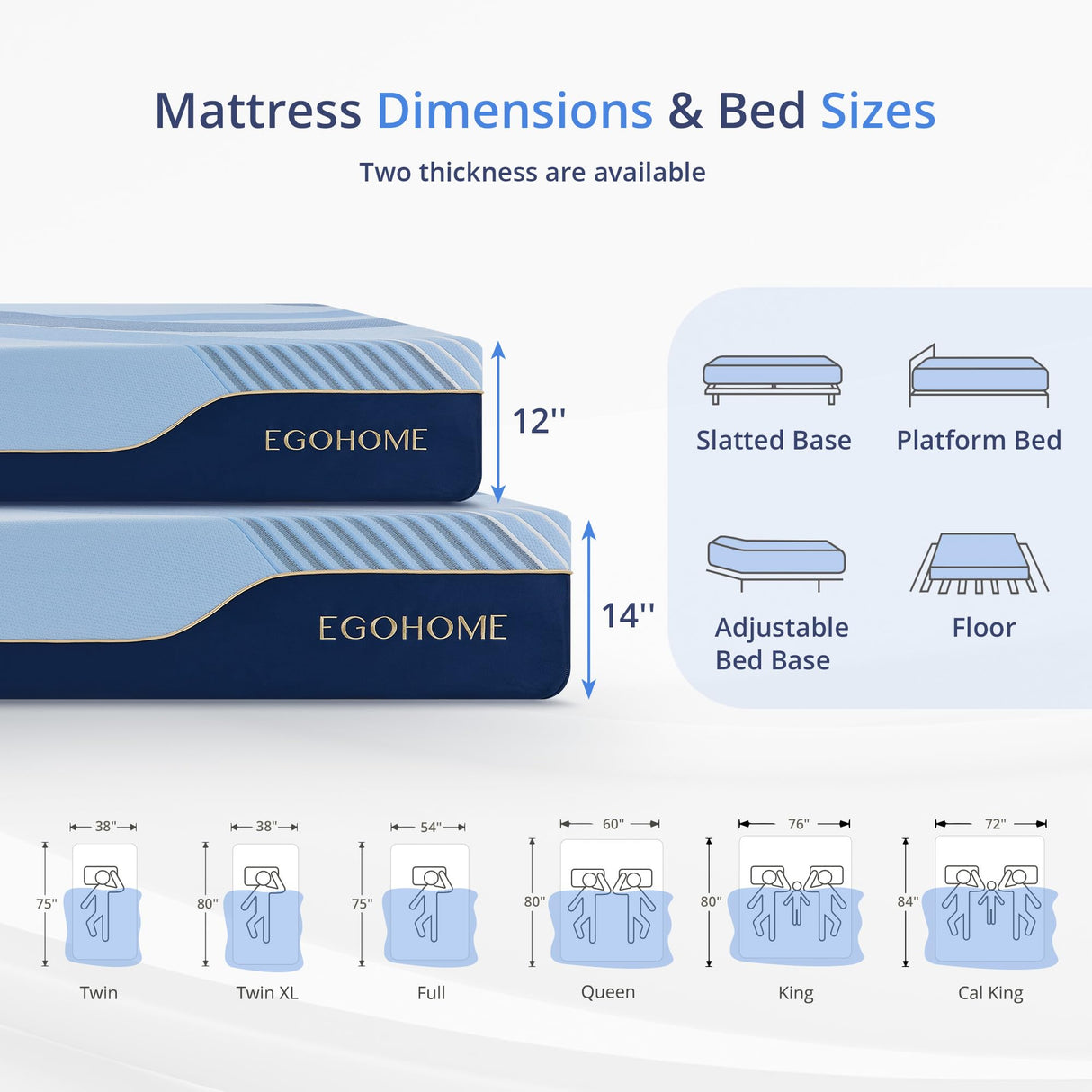 EGOHOME 14 Inch Queen Hybrid Mattress, Toxin-Free and Cooling Copper Gel Foam,a Fiberglass-Free fire Barrier, Medium Plush, CertiPUR-US Certified, 80''L x 60''W EGOHOME