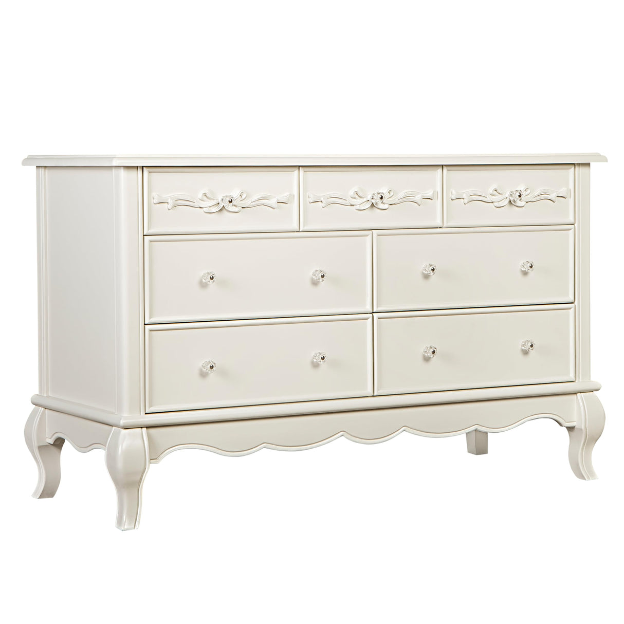 Evolur Aurora 7 Drawer Double Dresser in Ivory Lace, Fitted with 7 deep and Roomy Drawers with Five-Piece Drawer Box Construction, Comes Assembled Evolur
