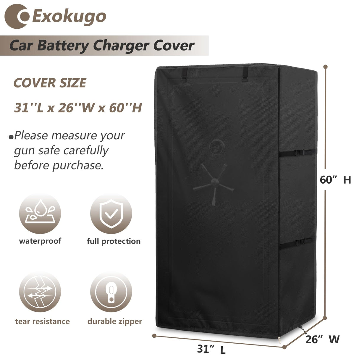 Gun Safe Cover,Heavy Duty 600D Waterproof Dustproof Gun Safe Cover for Rifles and Pistols Gun Safe,Concealed Gun Cabinet Cover with Plush Liner Exokugo
