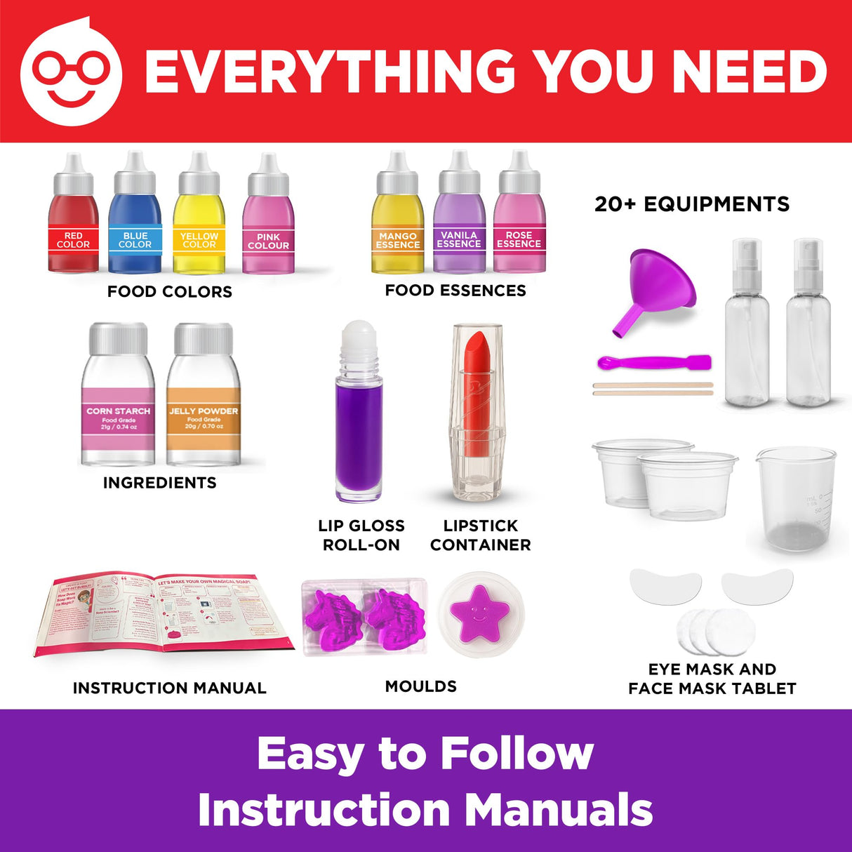 Doctor Jupiter Glam DIY Craft, Make-Up Kit for Girls Ages 6-8-12 | Lip Gloss, Bath Bomb, Perfume Making Kit with 50 Beauty Science Experiments | Birthday Gift Ideas for 6-7-8-9+ Year Old Girls Doctor Jupiter