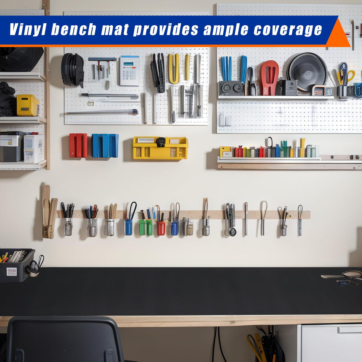 Vesici 1 Roll Work Bench Mat Resistant EVA Floor Runner Self Adhesive Easy to Clean Workbench Mat Pad for Garage Workbench or Table Storage Tool Station Organization, Black(23.5 x 200 Inch) Vesici