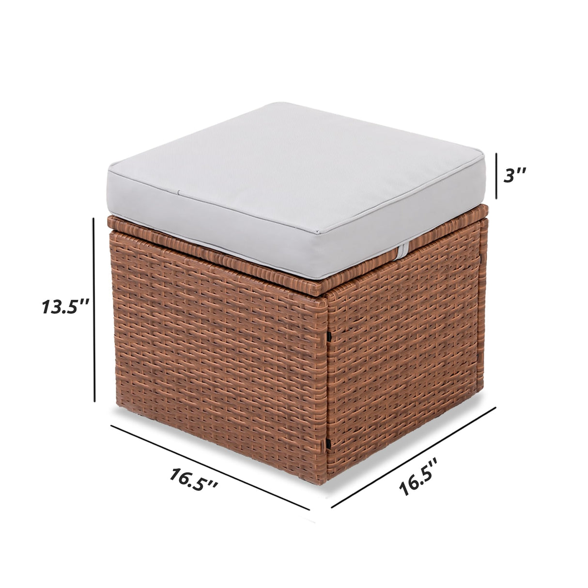 OPENAIRCOMFORT Premium Elegant Gray/Tawny 16.5" 2-Piece w/ 3" Fade-Proof Cushion, All-Weather Wicker Indoor/Outdoor Ottomans, PE Rattan Side Table & Footstools, Footrest, Ideal for Patio. OPENAIRCOMFORT