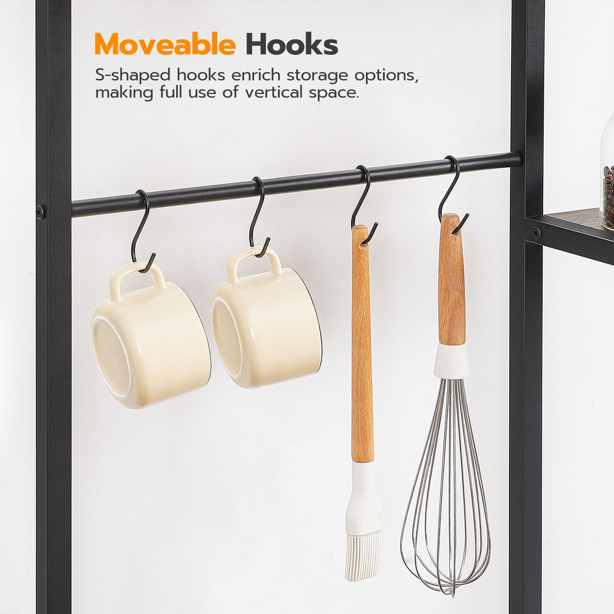 HOOBRO Bakers Rack with Power Outlet and LED Light, 6-Tier Microwave Stand with Wire Baskets, Coffee Bar Station, Kitchen Utility Storage Shelf with 4 Hooks, Rustic Brown and Black BF64UDHB01 HOOBRO