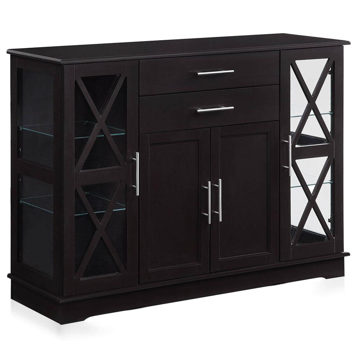 BELLEZE 017-HG-40007-ESP Sideboard Buffet, 47 Inch Storage Console Table Coffee Bar Kitchen Cupboard Pantry Glass Display Cabinet for Lving Entryway Dining Room,Espresso BELLEZE