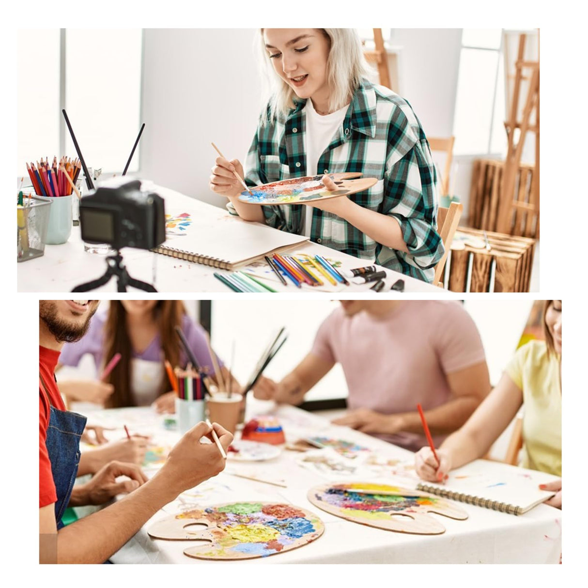 Wooden Oval-Shaped Artist Painting Palette with Thumb Hole - Oil Paint Palette for Watercolor & Oil Paint DIY Art Craft Painting Aeaocvo