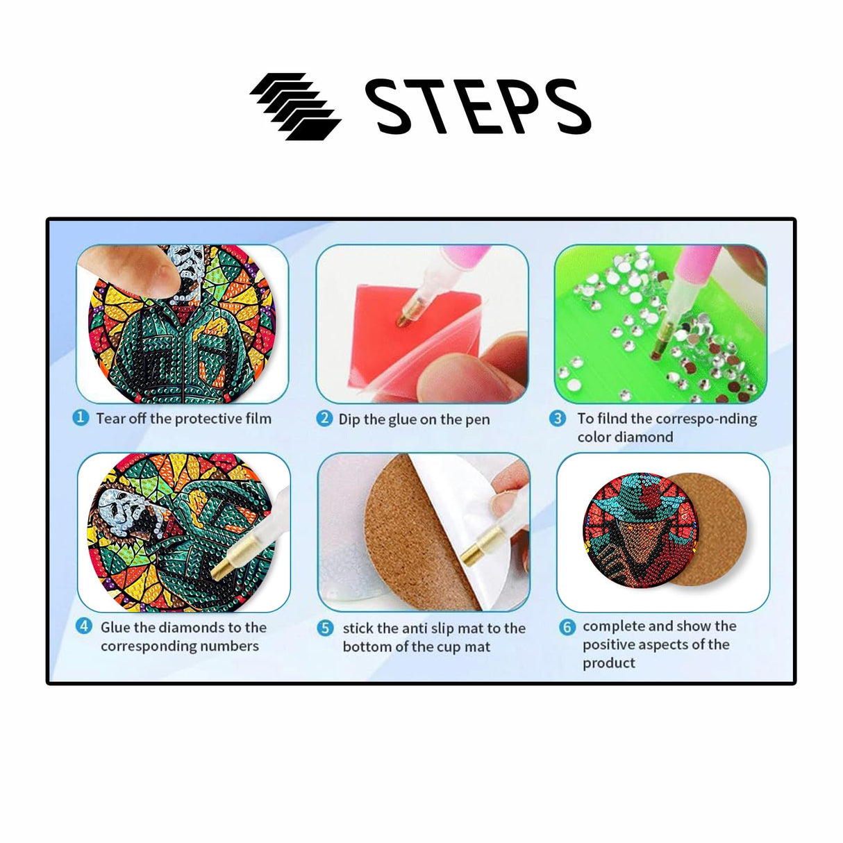 MBNTJHT 8 Pcs Halloween Diamond Art Coasters Kits with Cork Base, Horror Movie Diamond Painting Coasters with Holder, DIY Drink Coaster Art Crafts Supplies for Home Decor 4X4 Inch. MBNTJHT