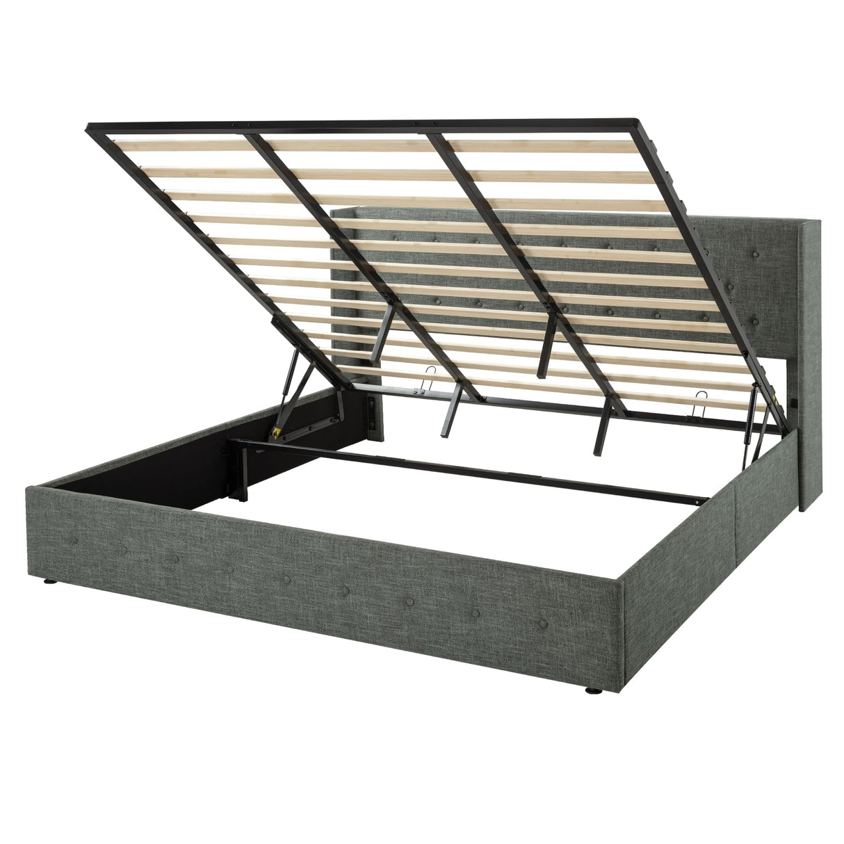 HOOMIC King Size Hydraulic Lift Up Storage Bed with Wingback Headboard in Dark Grey HOOMIC