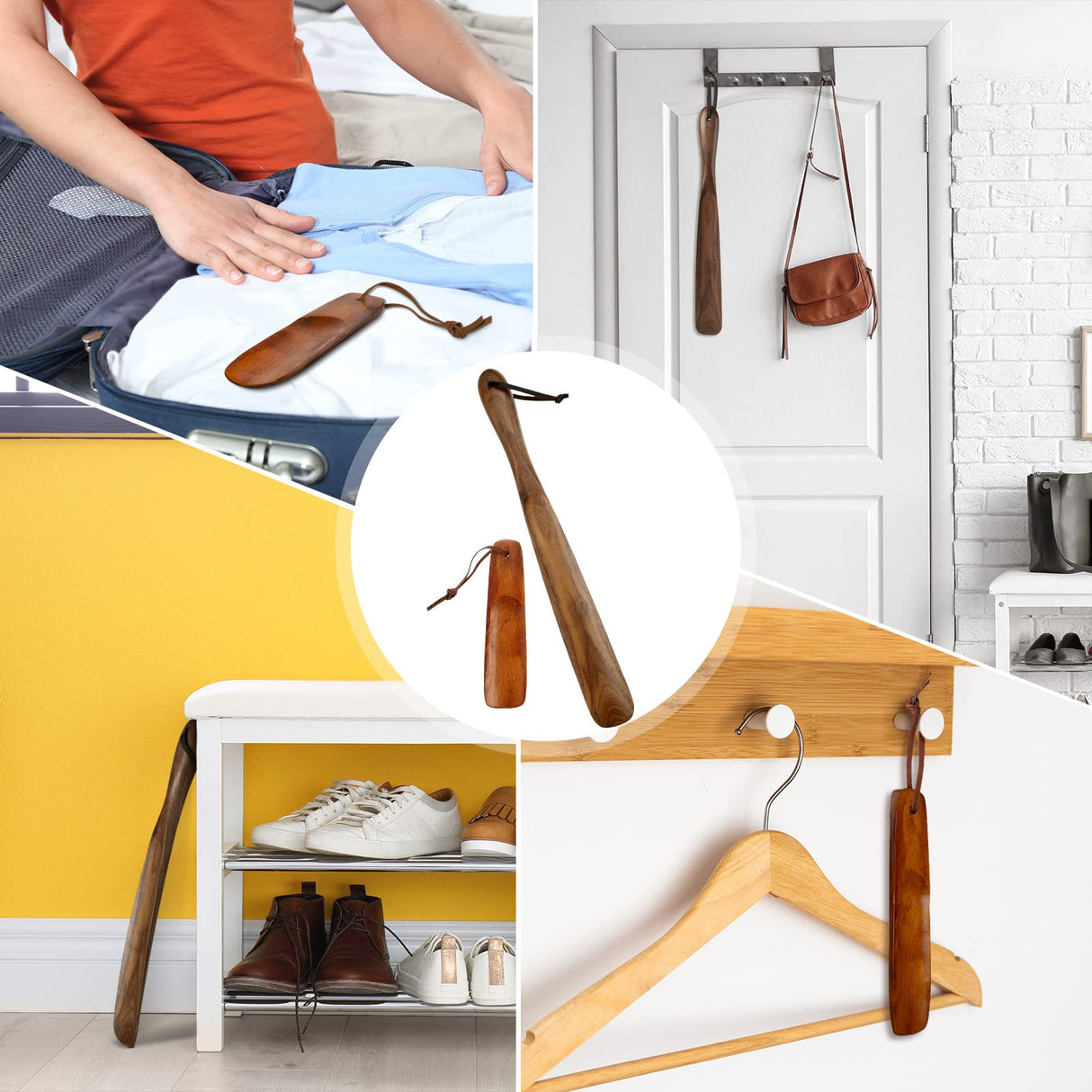 2 Pcs Wood Shoe Horn a Long Shoe Horn and a Short Horn Wooden Wear Shoe Helper Shoe Horn Long Handle for Seniors Men Women Pregnancy Gandeer