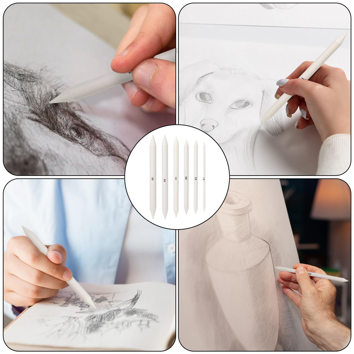 Blending Stump, 12 PCS Tortillions Blending Pencil Oil Pastel Blending Tools Shading Pencils Soft Paper Felts Sketch Blending Sticks for Artist Student Sketch Drawing Supplies (6 Sizes) Sliverdew