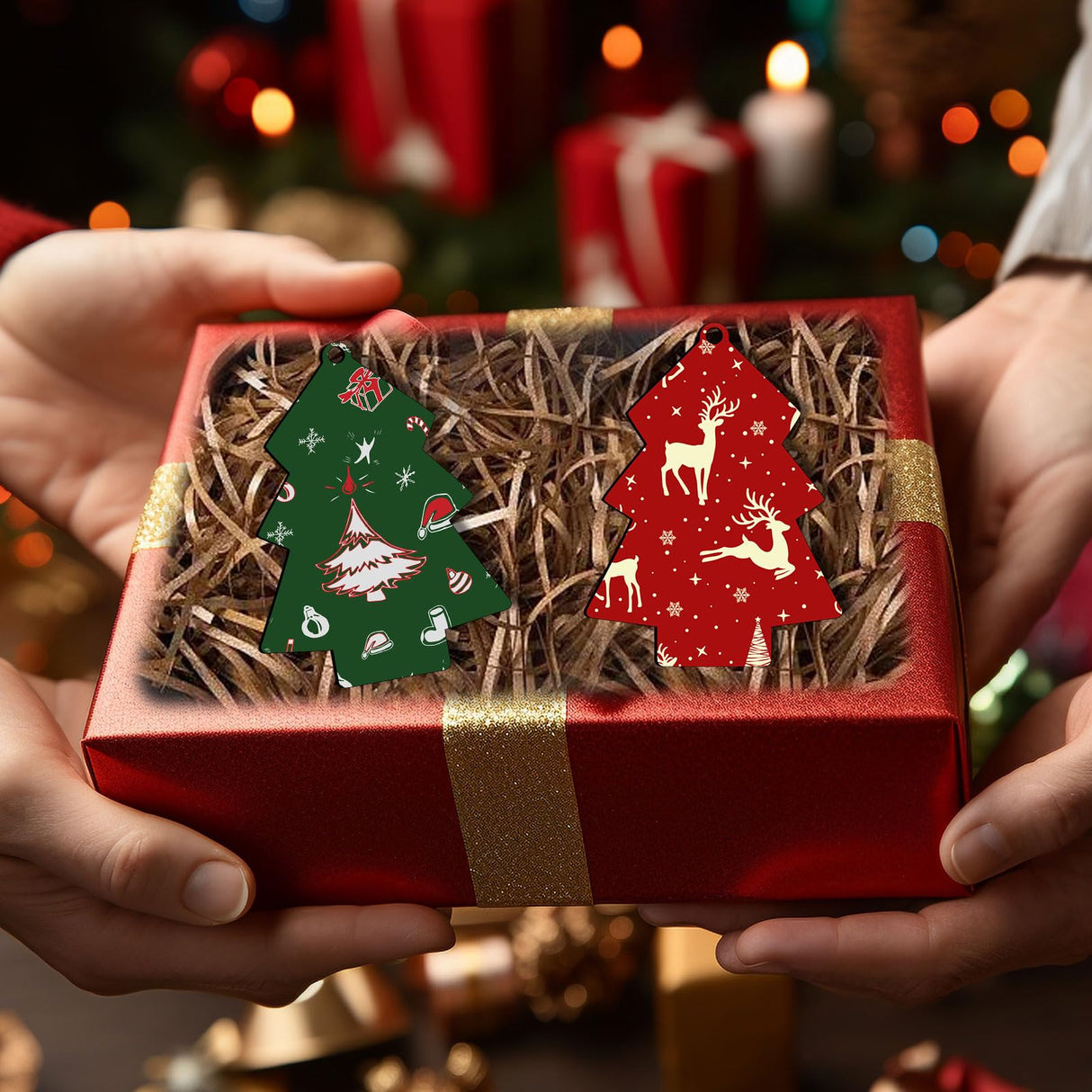 42Pcs Sublimation Christmas Ornaments Blanks MDF Bulk Double Sided Heat Transfer Sublimation Keychains Memorial Christmas Ornament Sublimation Blanks Products DIY Craft AiDiYGECO