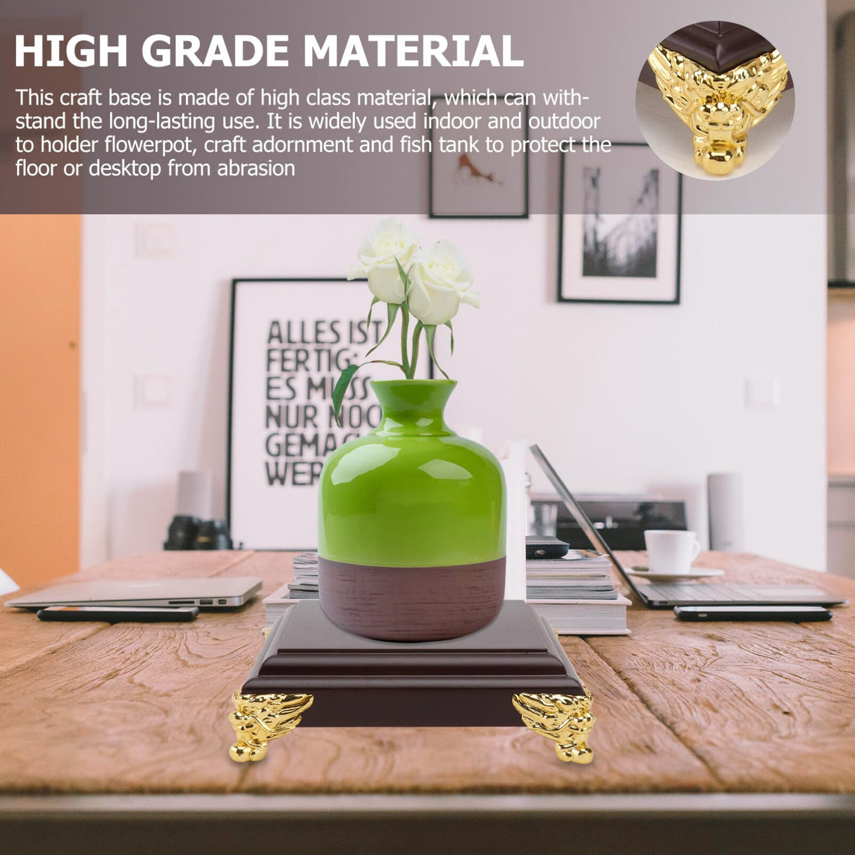 VICASKY Wooden Square Buddha Statue Stand Vintage Worship Table Display Pedestals Home Farmhouse Flower Pot Ornament Table Lamp Teapot Base Craft Display Stand 3.74" VICASKY