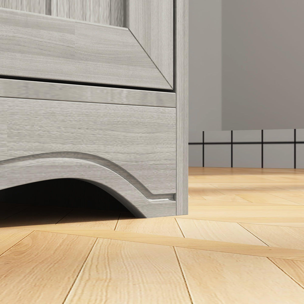 Homsee Large Kitchen Pantry Storage Cabinet with Glass Doors & Hutch, 75.9" Kitchen Buffet Cabinet Cupboard with Drawers and Multi-Tier Shelves for Dining Room, Living Room, Grey Homsee