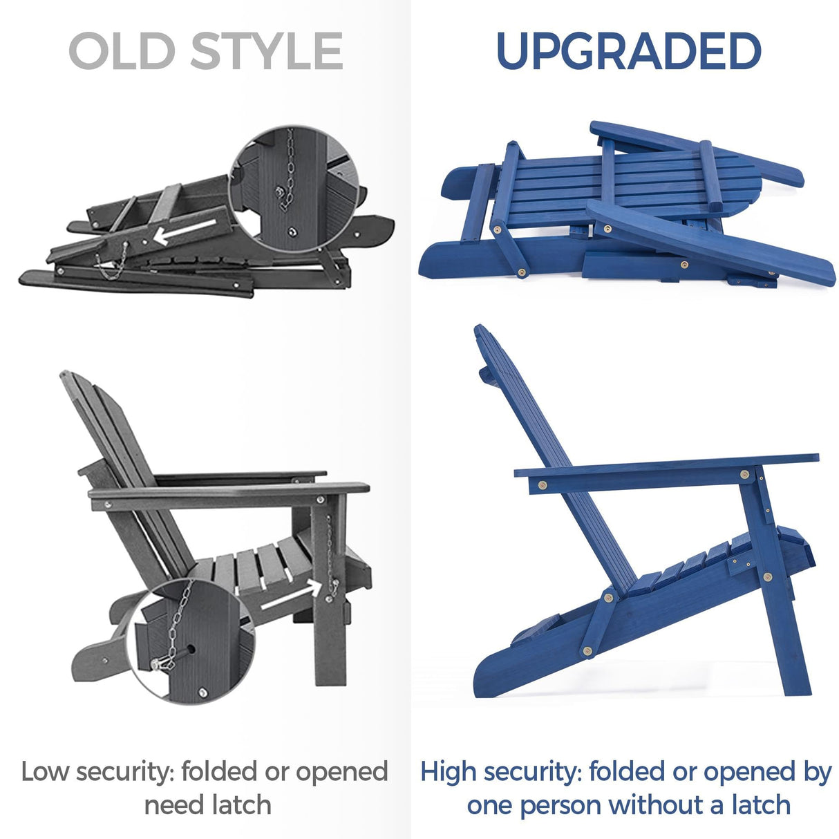 Yaheetech Folding Adirondack Chair Set of 4 Outdoor, 300LBS Solid Wood Garden Chair Weather Resistant, Fire Pit Lounge Chairs for Garden/Yard/Patio/Lawn, Blue Yaheetech