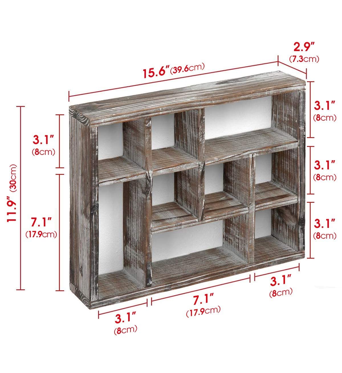 J JACKCUBE DESIGN Rustic Multi-Slot Shelf Cube Display 9 Compartment Shadow Box Wall mountable Shelf for Collection Square Freestanding Case Farmhouse Décor - MK570A (Rustic Wood) J JACKCUBE DESIGN