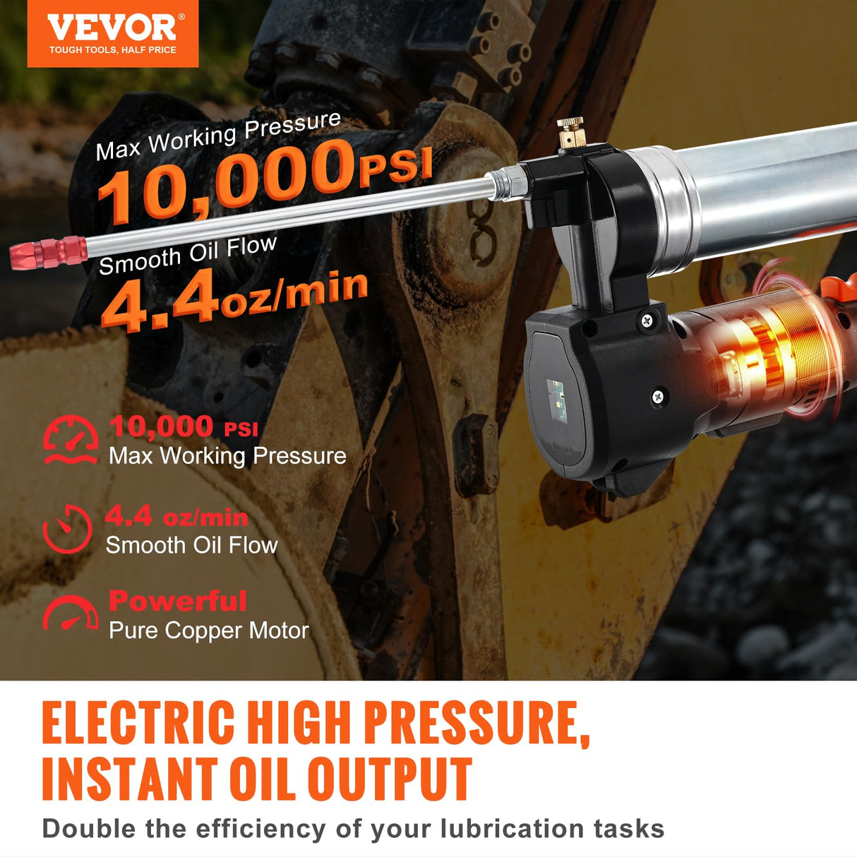 VEVOR Cordless Grease Gun, 20-Volt, 10,000 PSI, 39" Long Hose, Electric Grease Gun Kit Professional High Pressure Battery Powered Grease Gun with Carrying Case, Battery and Charger Included, Black VEVOR
