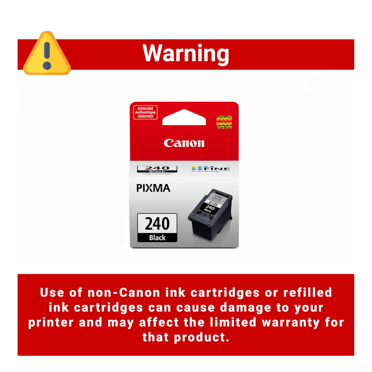 Canon PG-240 Genuine Black Ink Cartridge, Compatible with MG2120/3120/4120, MX512/432/472/372/392/522/532/452, MG2220/3220/4220/3520/3620, TS5120 Canon