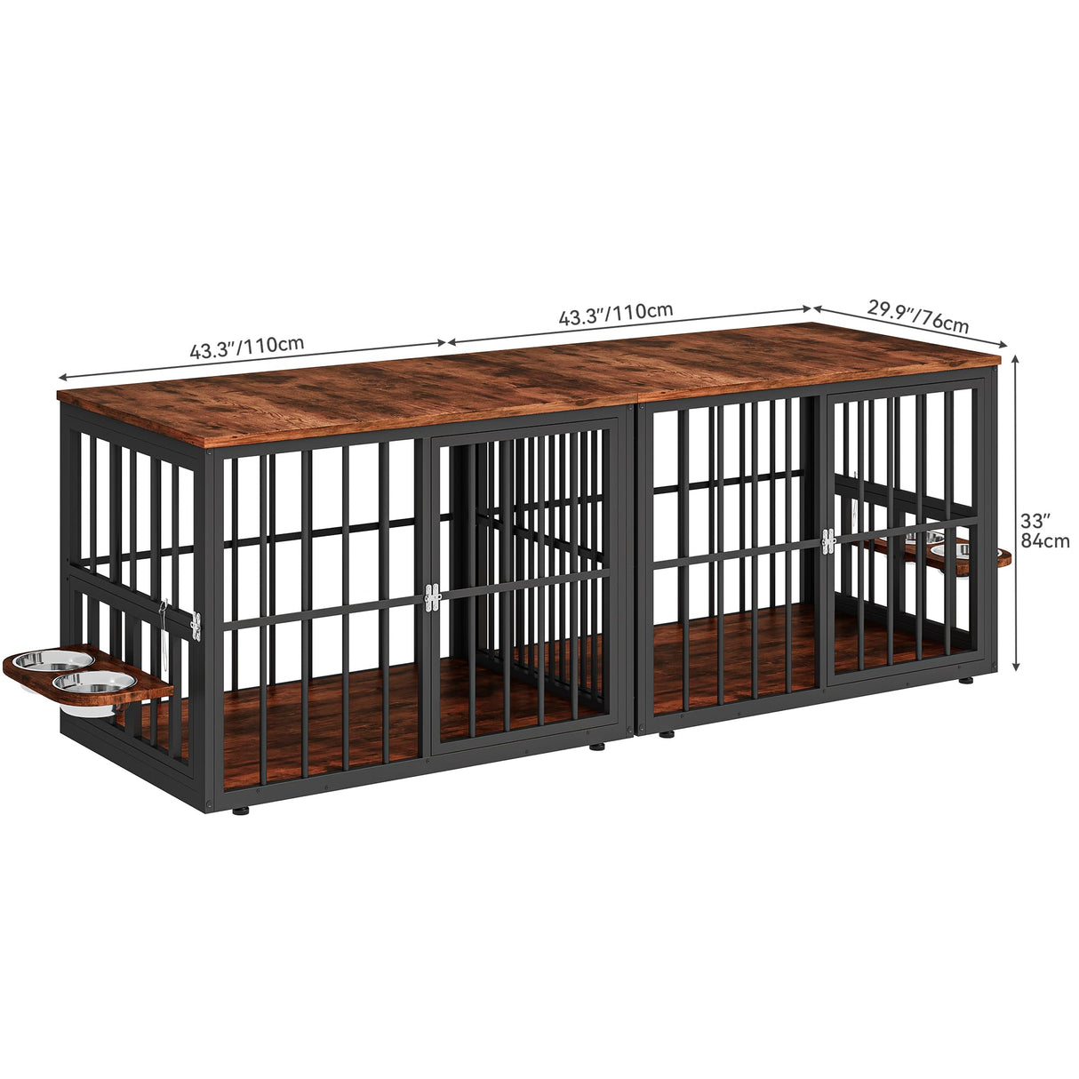 YITAHOME 88.6" Large Corner Dog Crate Furniture for 2 Dogs, Large Wooden Dog Kennel with Dog Bowls & 3 Doors, Large Double Dog Crate Furniture TV Stand for Medium Large Dogs, Brown YITAHOME