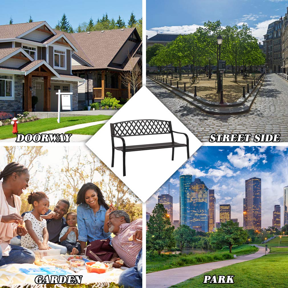 Park Bench Metal Bench 50 Garden Bench Chair Outdoor Benches Clearance Patio Bench Yard Bench Porch Work Entryway Steel Frame Furniture FDW