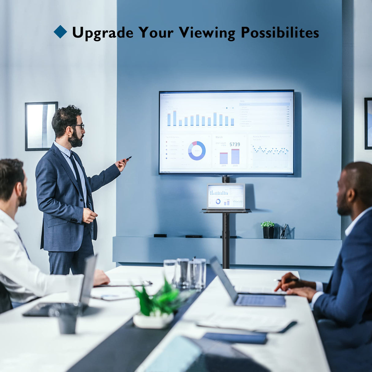 Mobile TV Cart for 23-60 Inch LED LCD Flat Curved Screens TVs, Rolling TV Stand with Locking Wheels Holds Up to 88lbs, Height Adjustable Portable Floor Stand with Media Shelf Tray, Max VESA 400x400mm BONTEC