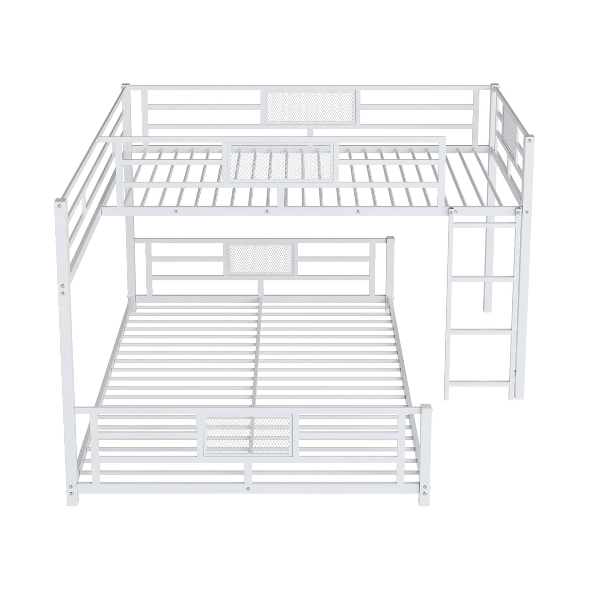 Heavy Duty Bunk Beds Twin Over Full Size, L-Shaped Bunk Bed with Full Length Guardrail and Ladder, Twin Over Full Bunk Bed on Box Spring Needed, White Bunk Bed Twin Over Full Bellemave