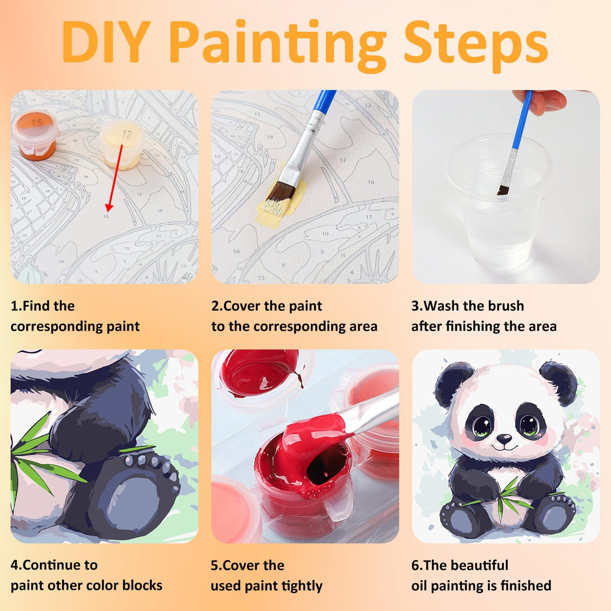 Mandun Paint by Numbers Kit for Kids with Frame, Panda Paint by Numbers for Kids Ages 4-8-12, DIY Panda Acrylic Oil Painting for Home Wall Art Decor Gift 7.8x7.8 inch (with Frame Easel) Mandun
