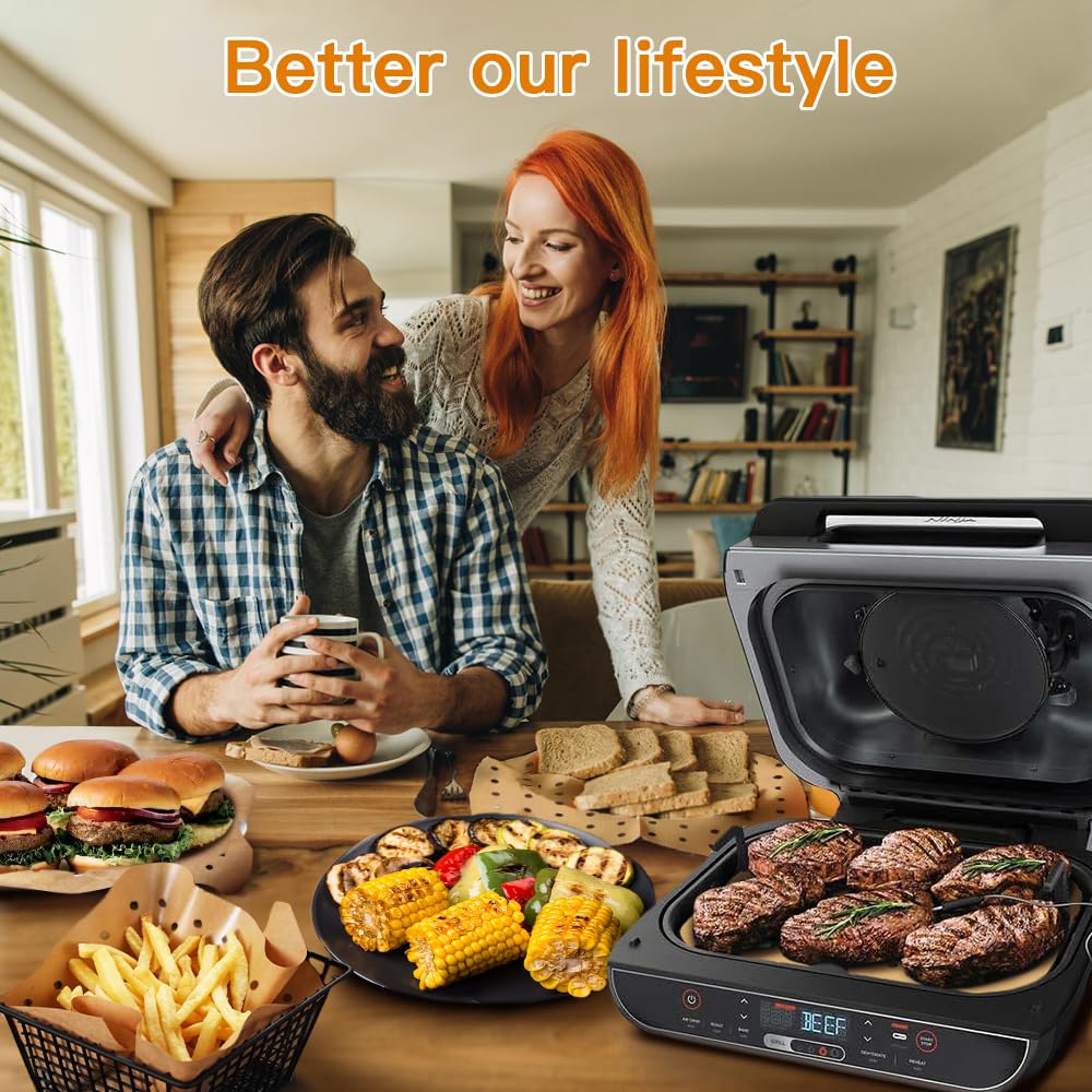 Air Fryer Liners Disposable for Ninja: 150pcs Air Fryer Parchment Paper Liners for Ninja Foodi Smart XL FG551 6-in-1 Indoor Grill Accessories Perforated Rectangle Airfryer Liner Sheets DNSSY