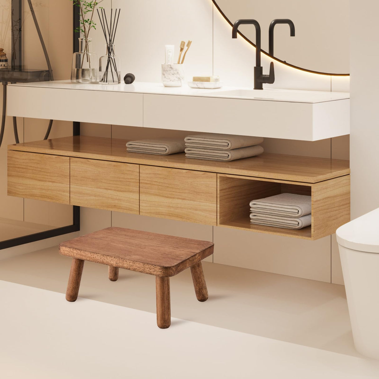 JUJIAFU Wooden Step Stool Anti-Slip Step Stools for Adults Heavy Duty Stepping Stool Kitchen Step Stool for Adults One Step Stool for Office, Bedroom, Garden, Bathroom (6.3" High) JUJIAFU