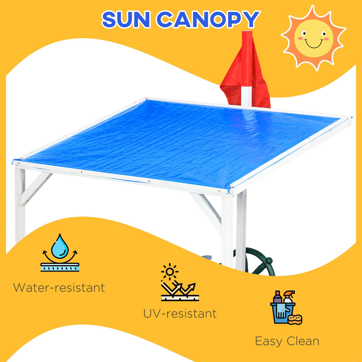 Outsunny Kids Sandbox with Canopy, Pirate Ship Wooden Sand Boxes with Bench for Backyard, Sand Pit for Toddlers, 83" x 43", Blue Outsunny