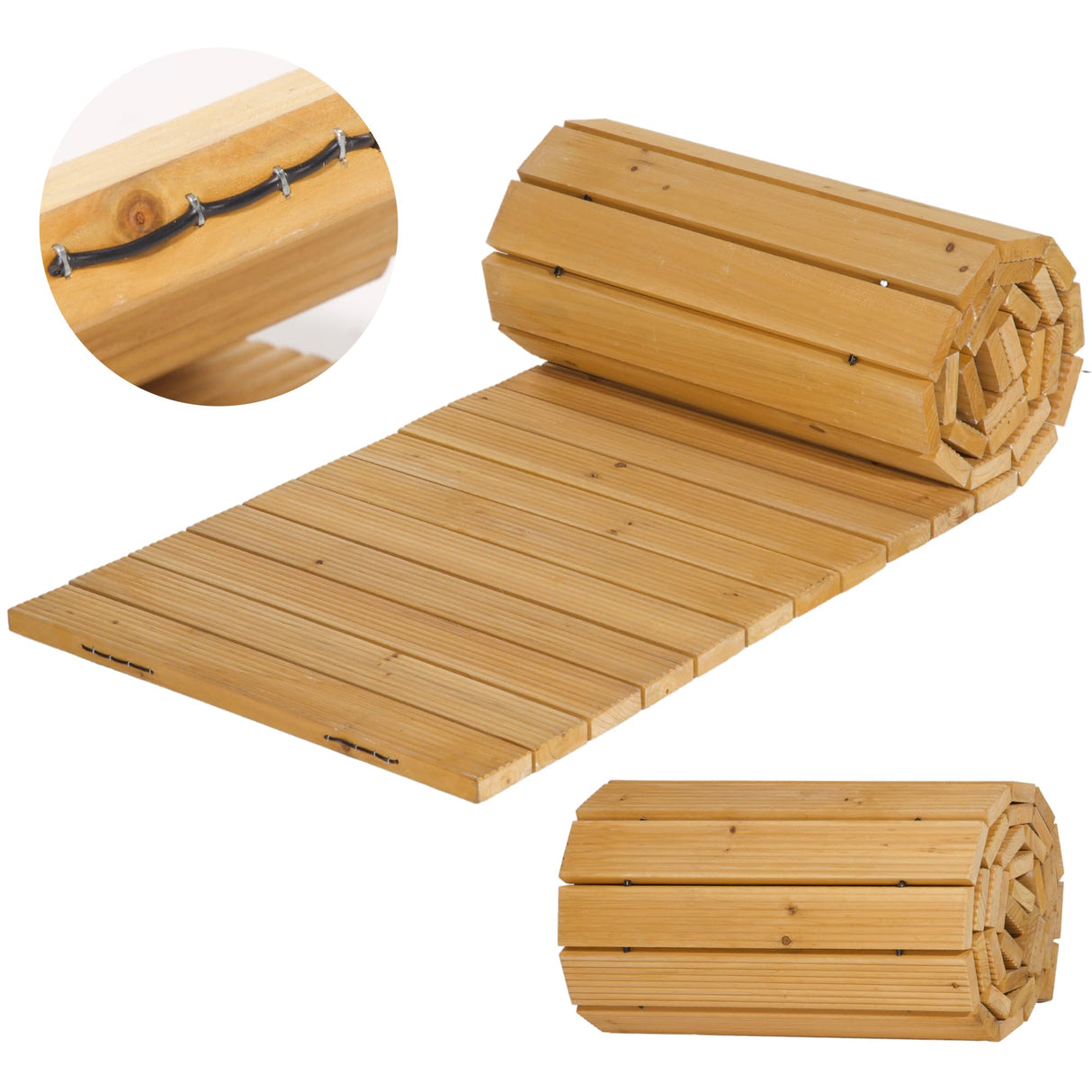 IDZO Wooden Garden Pathway 4 Times Reinforced Cord End, Anti-Slip Roll Out Walkway with Aging Resistant Rubber Spacer & Rustproof Steel Wire for Durable Use, Wooden Pathway for Outside, Beach, Patio IDZO