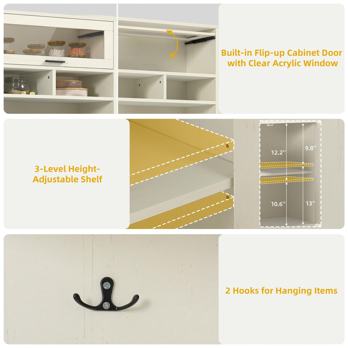 DWVO Kitchen Pantry Cabinet with Drawer, 67" Farmhouse Baker Rack with Power Outlets, Buffet Sideboard w/Microwave Stand, Cupboard Hutch Storage Cabinet for Kitchen, Living Room, Dining Room (White) DWVO