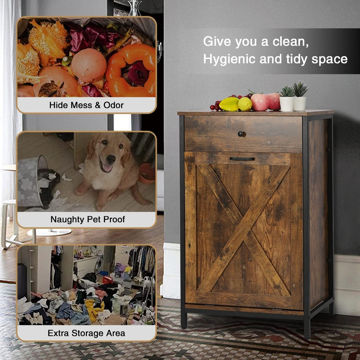 Bed Bath & Beyond 10 Gallon Tilt Out Kitchen Trash Cabinet Trash Can Wooden Tilts Out Hands Laundry Recycling Holder Brown Oak Bed Bath & Beyond