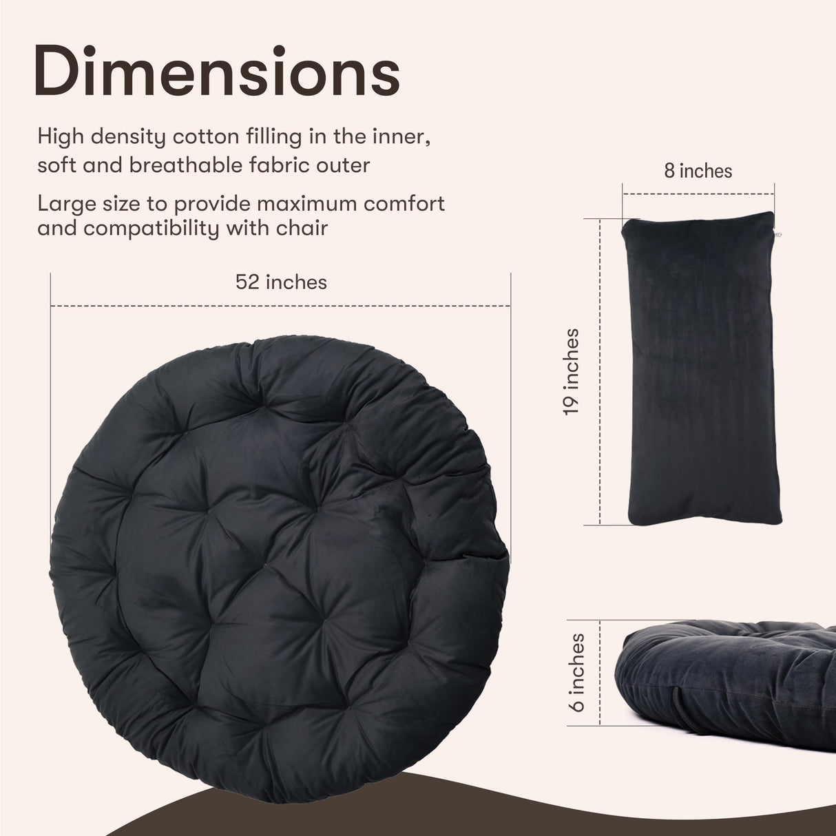 Disker Papasan Chair Cushion - 52 inch - Without Chair (Onyx Black) Disker