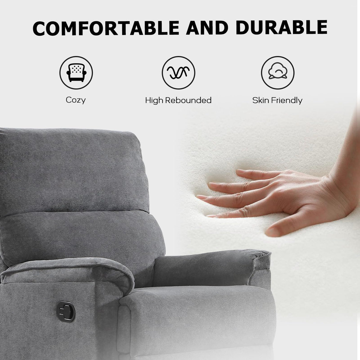 EBELLO Fabric Manual Reclining Sofa Couch, Recliner Loveseat Sofa with Sturdy Robust Metal Base, 2 Seats for Small Living Room, Bedroom and Meeting Room, Grey EBELLO