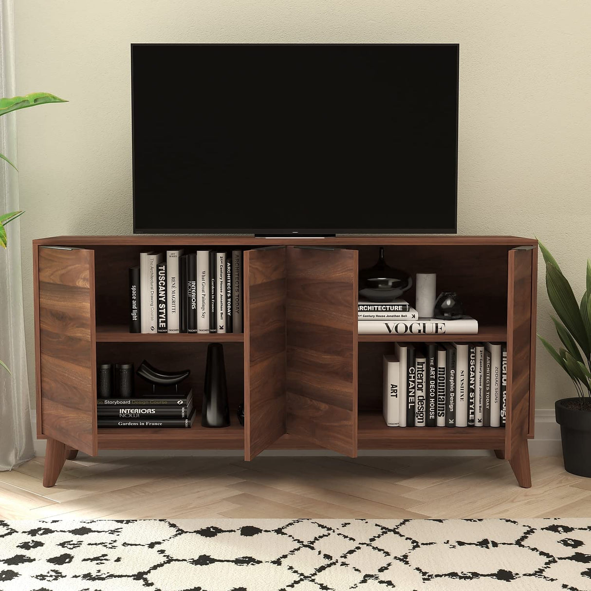 Flash Furniture Hatfield Engineered Wood TV Stand for up to 64" TVs, Media Console/TV Cabinet with Adjustable Shelf and Soft Close Doors, Dark Walnut Flash Furniture