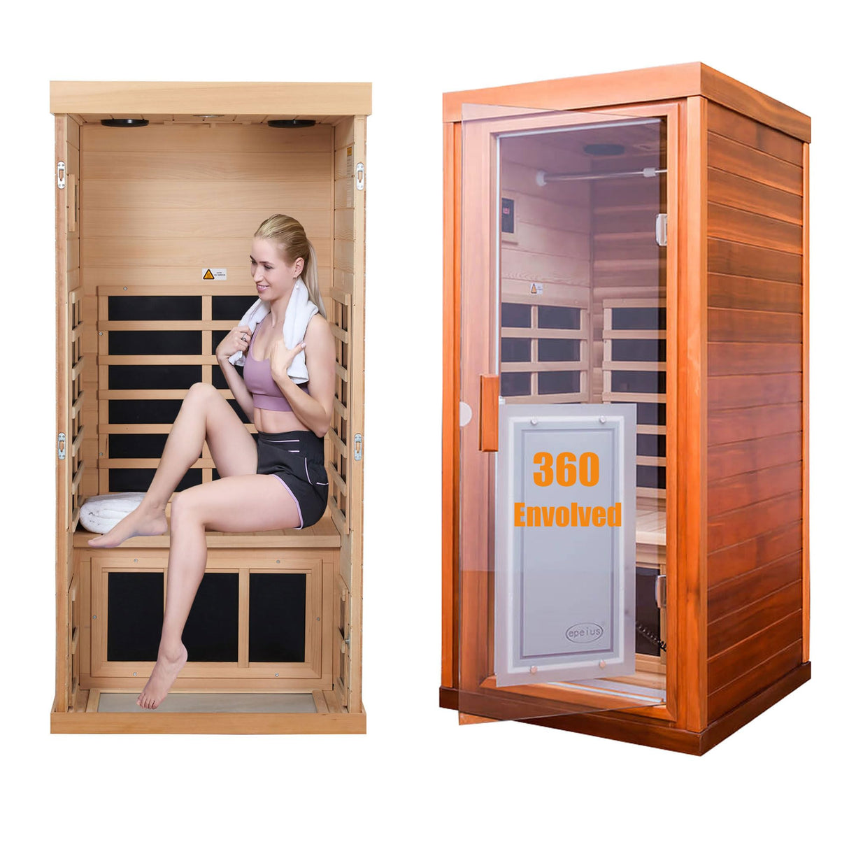 Xmatch Far Infrared Wooden Sauna Canadian Red Cedar, 1-Person Size, with 1350W, 8 Low EMF Heaters & 2 Bluetooth Speakers Xmatch