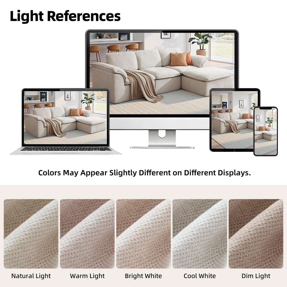 112" Cloud Couch Sectional with Padded Armrests & Moveable Ottoman Boneless Sectional Couches for Living Room White Couch, No Assembly Required HALLYBEE