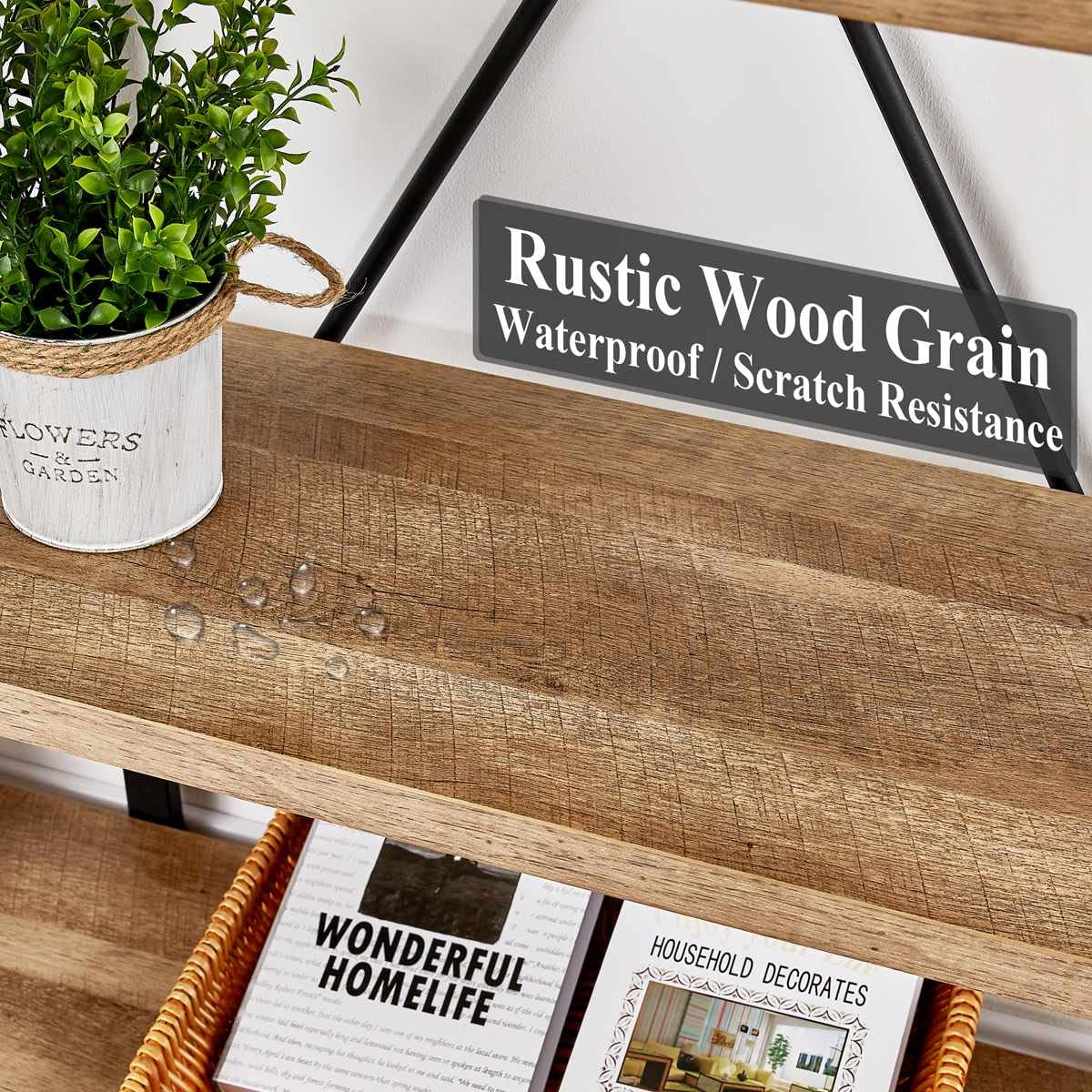 Industrial 5-Tier Rustic Oak Bookshelf with Open Shelving Unit by FATORRI FATORRI