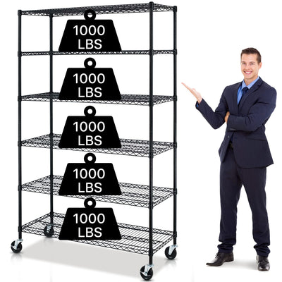 Dkelincs 6 Tier Wire Shelving Unit with Wheels 48" X 18" X 76" Metal Storage Shelves Height Adjustable NSF Heavy Duty Commercial Grade Garage Shelf Rack for Kitchen Basement Restaurant,Black
