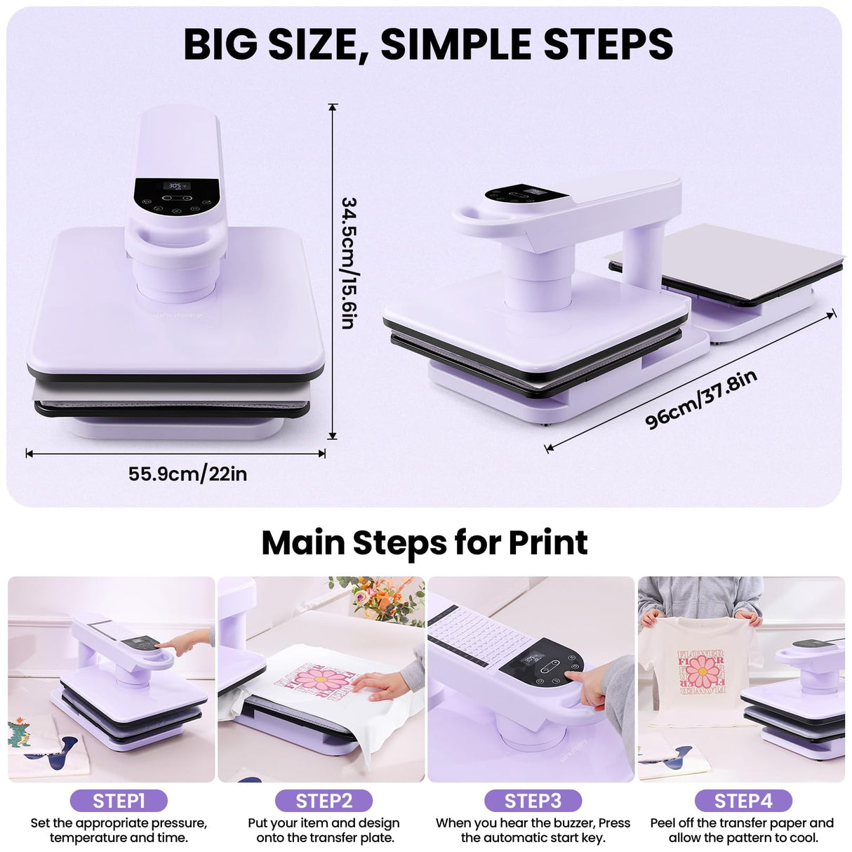 Whubefy Dual Auto Heat Press Machine 15x15, 360° Swing Away Smart T-Shirt Printing W/Auto Release & Auto-Off, Adjustable Pressure & Higher Heating Height for HTV, Sublimation, Heat Transfer Projects Whubefy