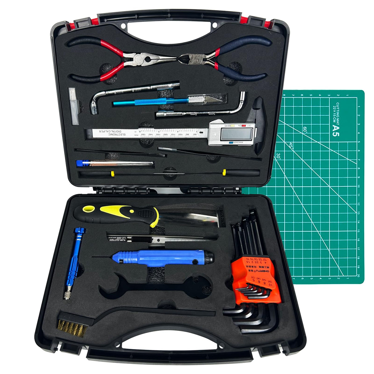 Inf3Dcoord 3D Printer Tool Kit Box includes Filament Cutting, Cleaning Needles, Needle Nose Plier, Electronic Digital Caliper, Knife Clean Up Kit, Brushes for 3D Printers Finishing, Cleaning,Repairing INF3DCOORD