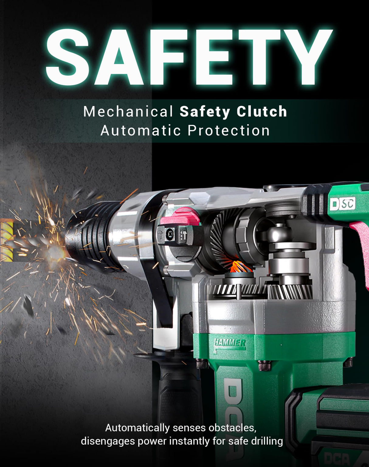 DCA 20V MAX Brushless Rotary Hammer Drill, 4.5 Joule, 3800BPM, 1-1/8 Inch SDS-Plus Cordless, 5.0Ah Battery, 4A Fast Charger, Safety Clutch and Vibration Control, 4 Drill Bits and 2 Chisels DCA