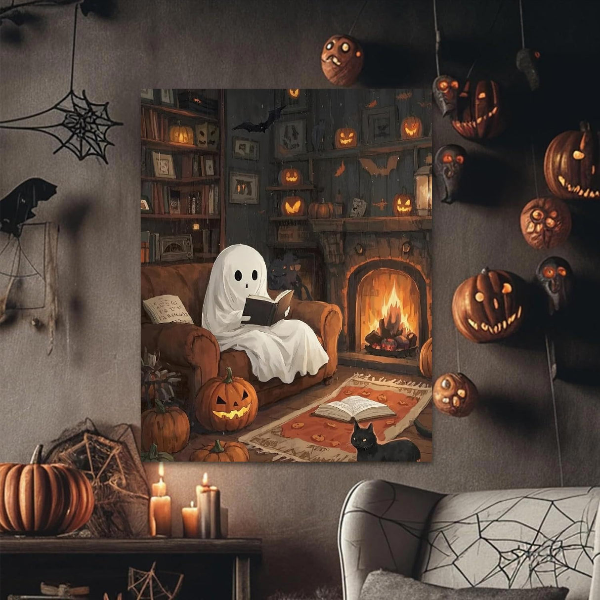 CEUHROG Ghost Paint by Numbers for Adults Beginner, Halloween Paint by Number on Canvas Without Frame, DIY Read Ghost Acrylic Painting for Gift Home Wall Decor (16x20 inch) CEUHROG