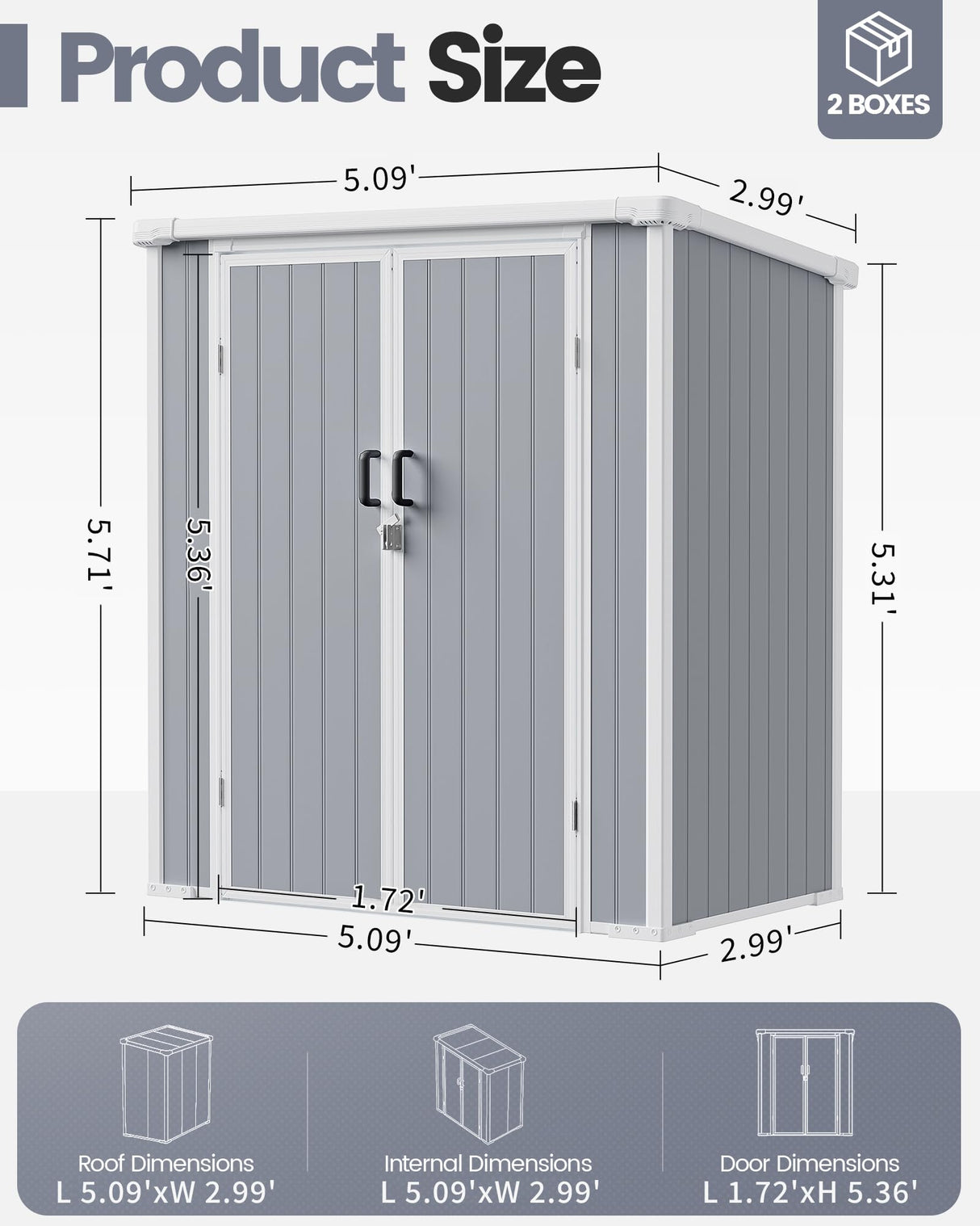 NOVIRE 5x3 Resin Garden Sheds & Outdoor Storage on Clearance, Weather-Resistant Plastic Shed with Floor and Lockable Door for Garden Tools, Lawn Mower, Bike, Backyard Organization, Aritic Light Grey NOVIRE