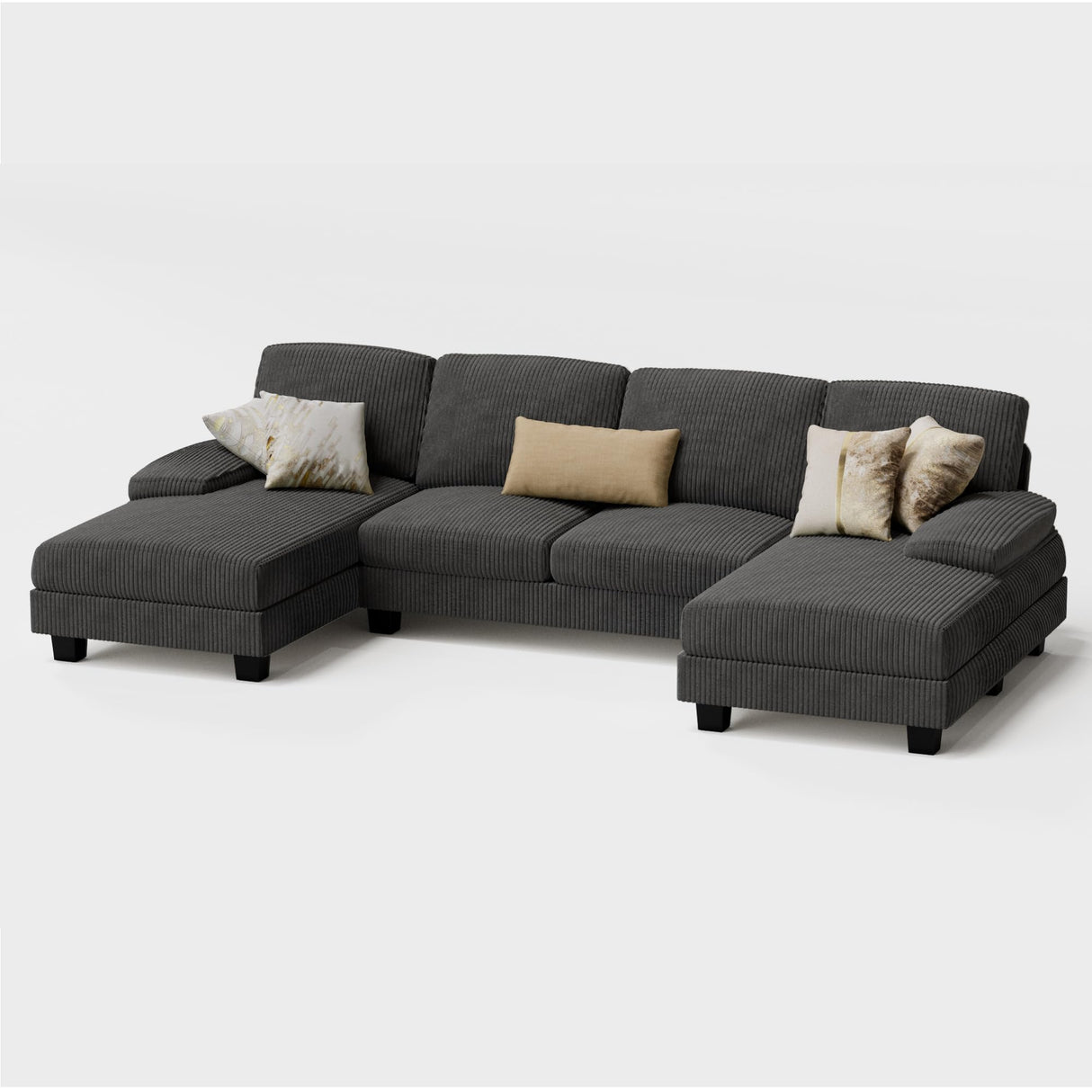 Furmax Sectional Couches for Living Room, U-Shaped Sofa Couch with Linen Fabric, 4 Seat Sofa Set with Double Chaise for Apartment (Corduroy, Dark Grey) Furmax