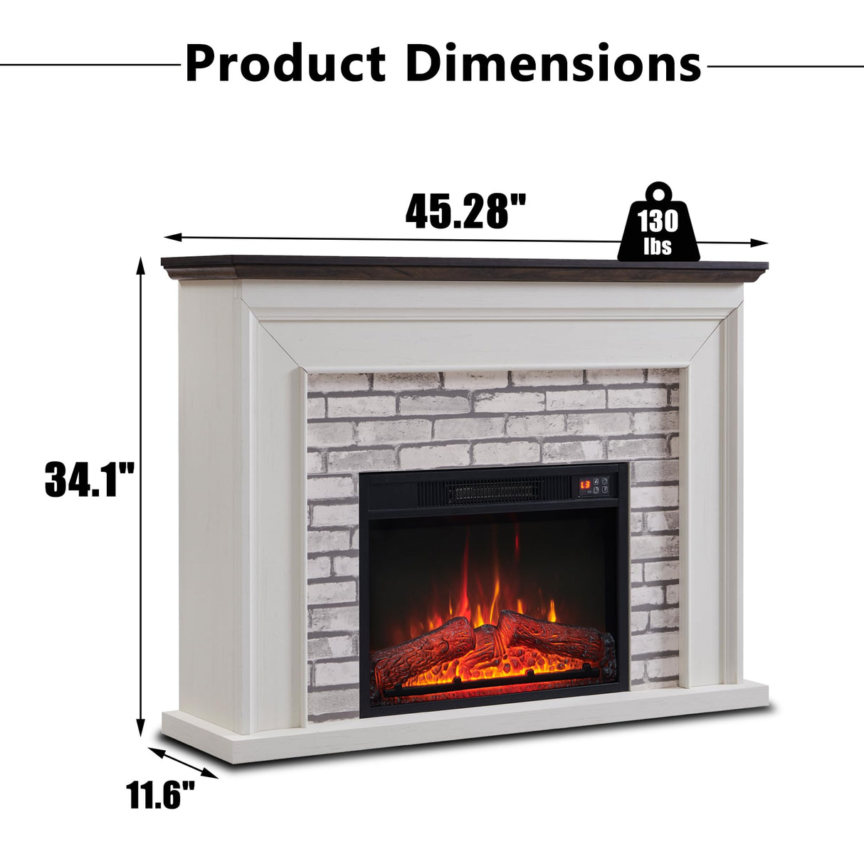 Aitjunz 45" Flip Top Electric Fireplace with Mantel, Electric Fireplace Heater, TV Stand with Freestanding Electric Fireplace, Remote Control, Adjustable Flame Level for Living Room (White) Aitjunz
