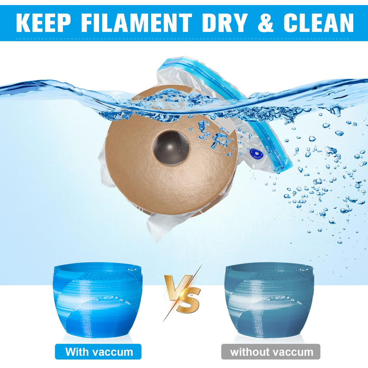 Jetec 70 Pcs 3D Filament Storage Bags Vacuum Bag Kit, Include 50 Reusable Vacuum Seal Bags 30 x 34 cm 3D Printer Filament Bags and 20 Cobalt Free Humidity Indicator Card for Keeping Filament Dry Jetec