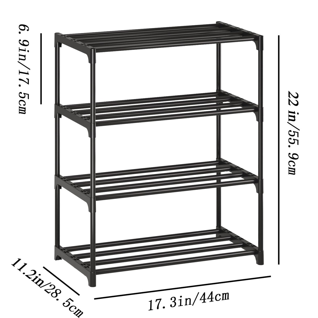 4-Tier Small Shoe Rack, Metal Stackable Kids Shoe Shelf Storage Zapateras Organizer,Narrow Shoe Rack Sturdy for Closet Hallway Entryway Living Room Bedroom (Black) SOKOSEN