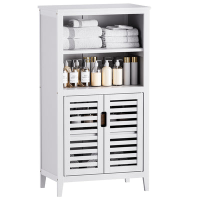 HITNET White Bathroom Cabinet, Bamboo Storage Cabinet Freestanding, Side Tall Storage Organizer for Kitchen Living Room Entryway