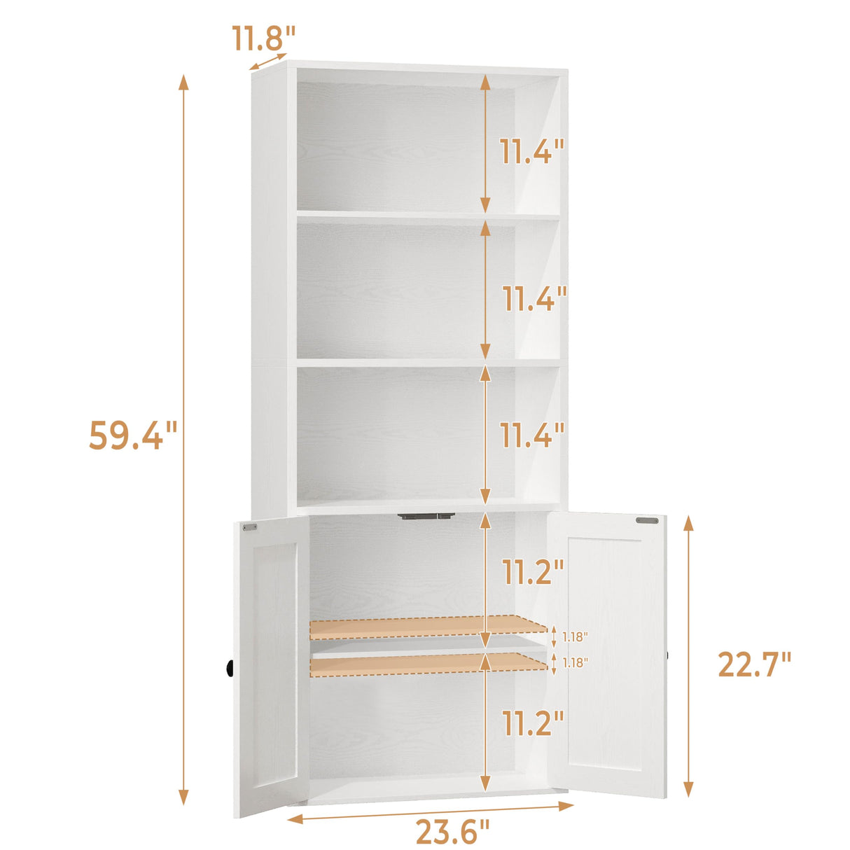 IRONCK Modern Bookshelf with Storage, 5-Tier Farmhouse Bookcase, Storage Cabinet for Home Office, Living Room, White IRONCK
