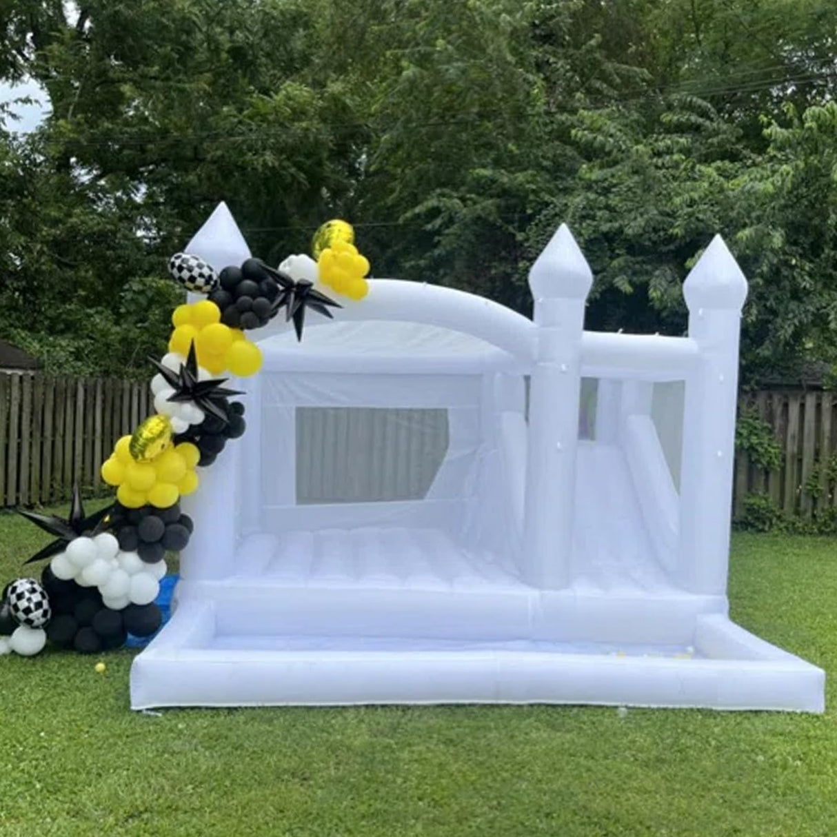 iLink-outer White Bounce House for Big Kids 8-12 with Slide Ball Pit Blower White Oxford Inflatable 15FTx 14FT Kids Birthday Party, Robust and Easy to Install with Repair Kit iLink-outer